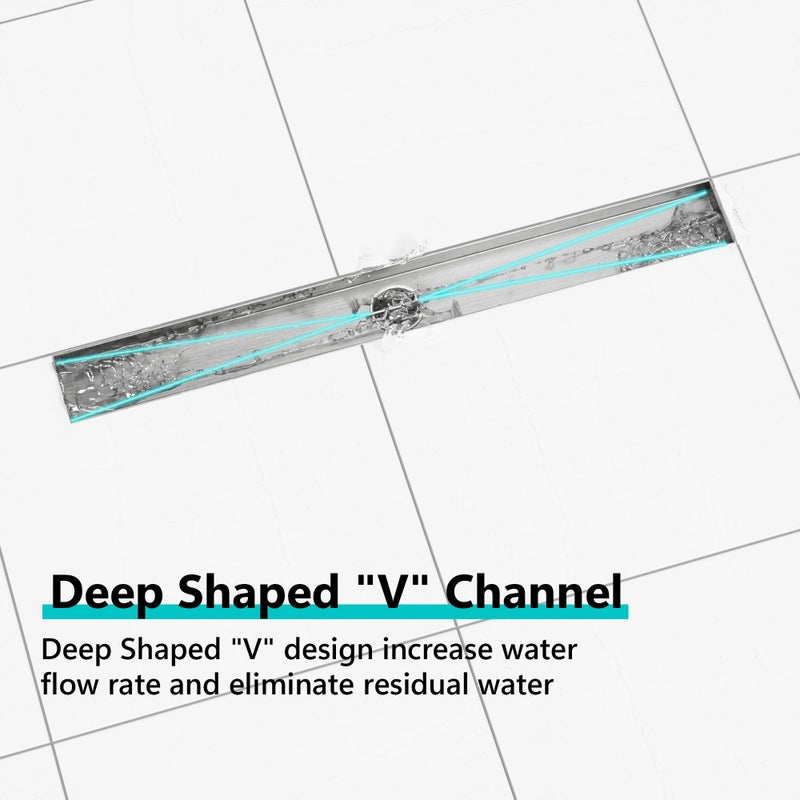 Neodrain 28-Inch Linear Shower Drain- with 2-in-1 Flat & Tile Insert Cover, Brushed 304 Stainless Steel Rectangle Shower Floor Drain,Floor Shower Drain with Adjustable Leveling Feet, Hair Strainer - Image 5